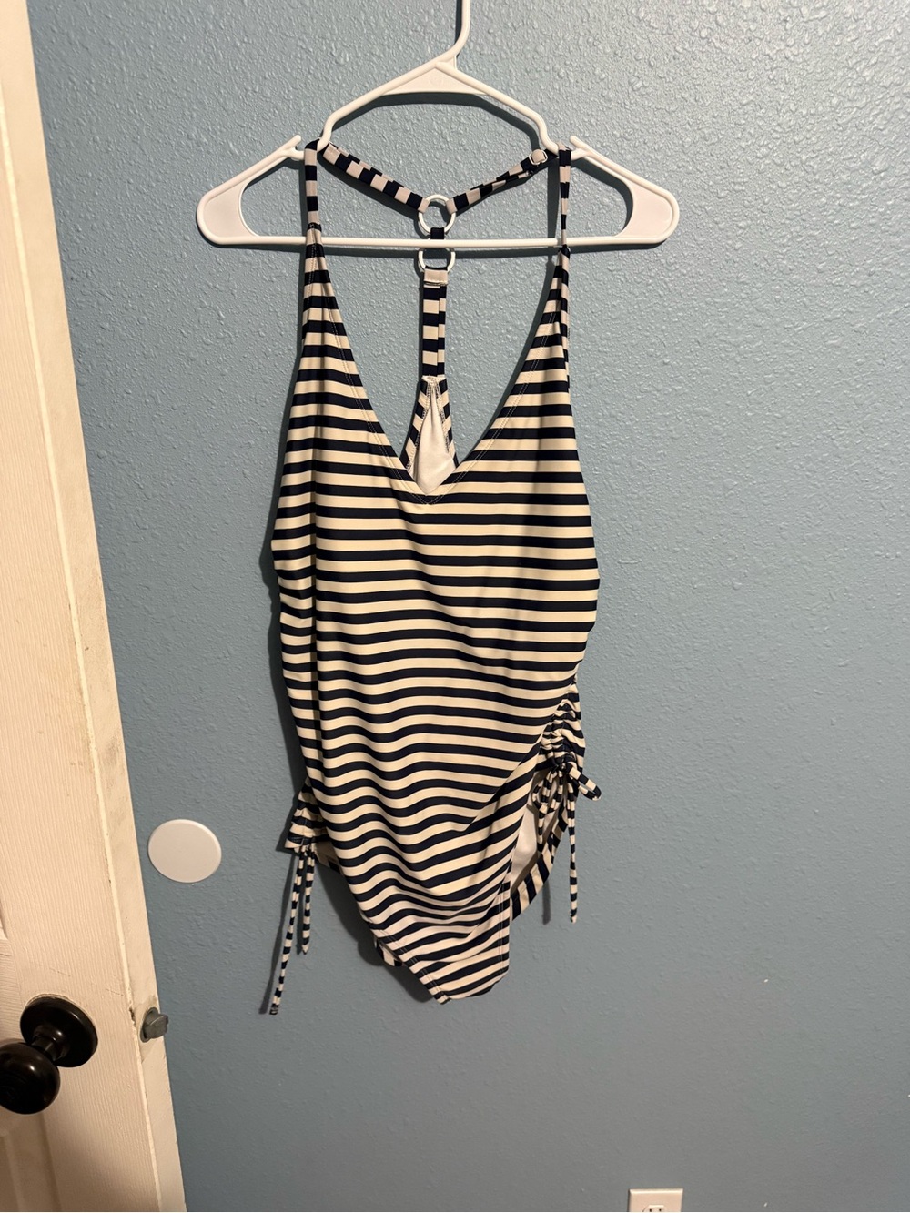 Kona Sol Navy and White Striped One-Piece